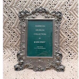 Kirk Stieff American Museum Collection Pewter 5x7 Picture Frame Ornate Floral